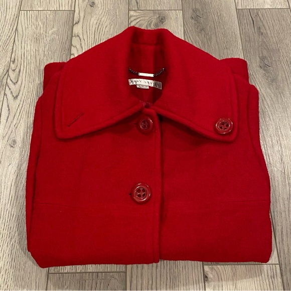 Larry Levine Wool Blend Coat Women’s Size M Red Funnel Neck Button Down Pockets - Picture 15 of 15